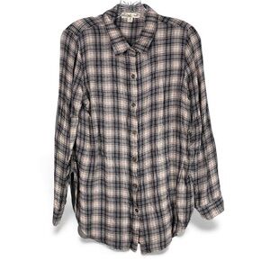 So Rad Button Up Shirt Women’s M Pink Blue Plaid Hi Low Long Sleeve Juniors